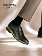 Men Black Genuine Leather Round Toe Formal Lace Up Derby Shoes|Memory Cushioned Insole Shoe for Office, Meeting, Travel, Events|TPR Welted Sole for All Day Long