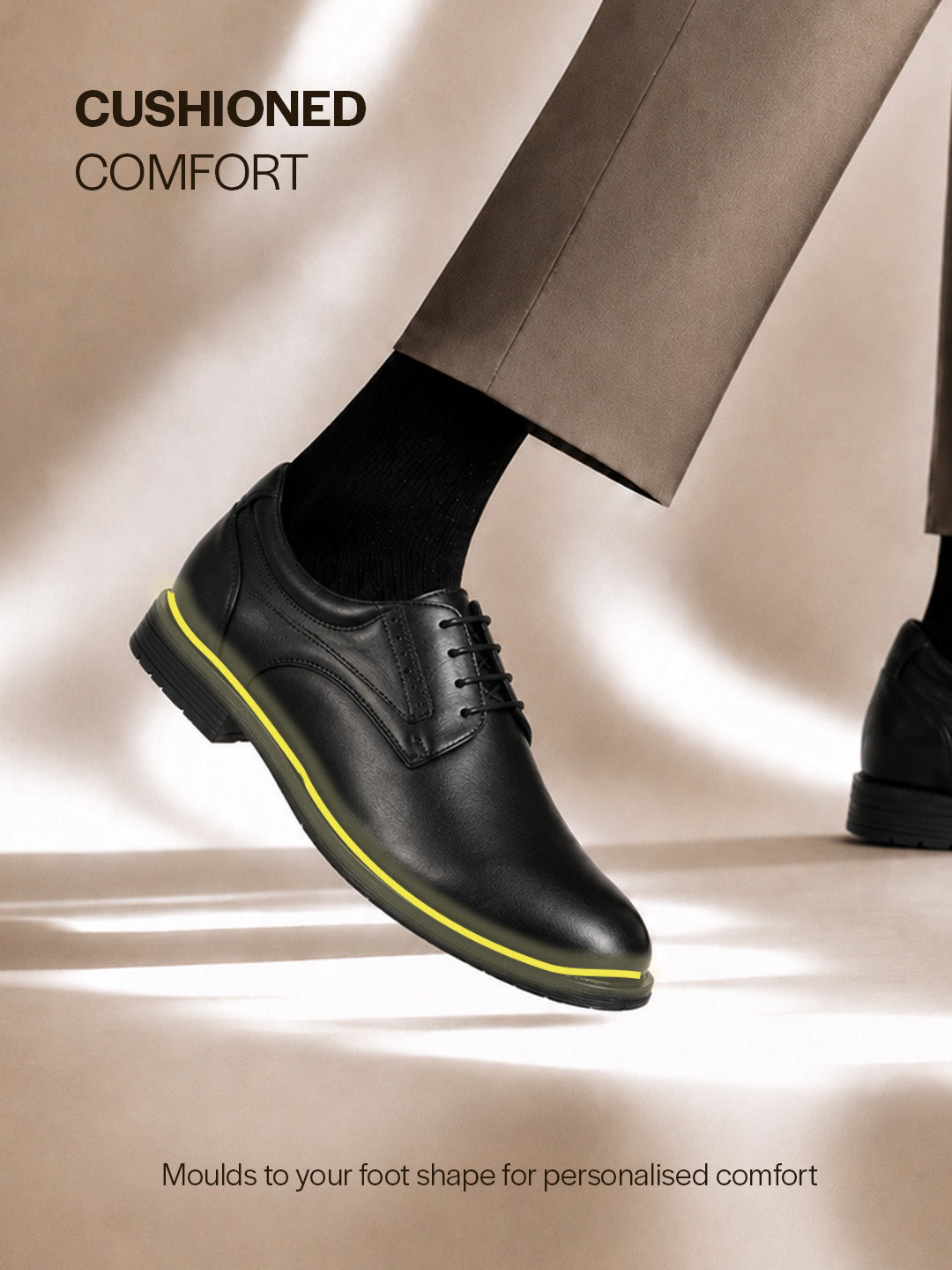Men Black Genuine Leather Round Toe Formal Lace Up Derby Shoes|Memory Cushioned Insole Shoe for Office, Meeting, Travel, Events|TPR Welted Sole for All Day Long