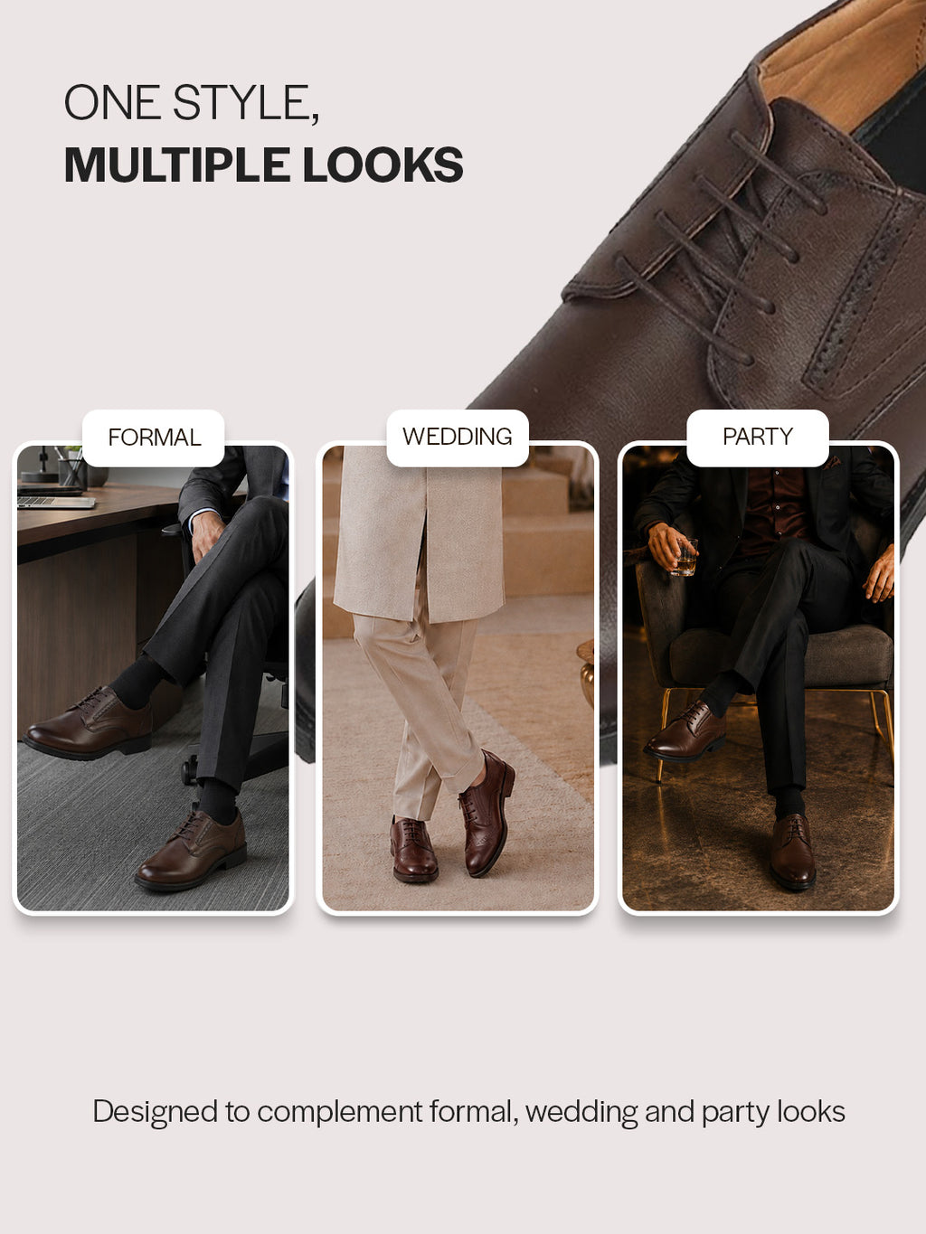 Men Brown Genuine Leather Round Toe Formal Lace Up Derby Shoes|Memory Cushioned Insole Shoe for Office, Meeting, Travel, Events|TPR Welted Sole for All Day Long