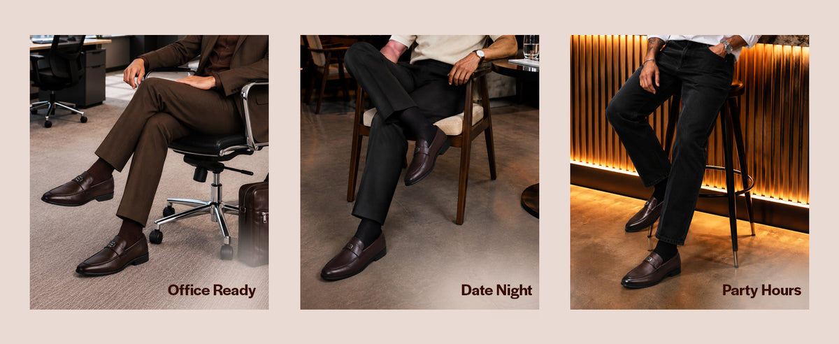 Men Brown Genuine Leather Party Formal Slip On Penny Loafers|Memory Cushioned Tuxedos Dress Shoes for Causuals, Office, Events|Soft Leather Lining for Extra Comfort