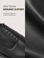 Men Black Genuine Leather Classic Oxford Dress Shoe|Premium Lace-Up Formal Shoes with Round Toe Cap|Elegant Comfort for Office, Weddings, Casual Parties