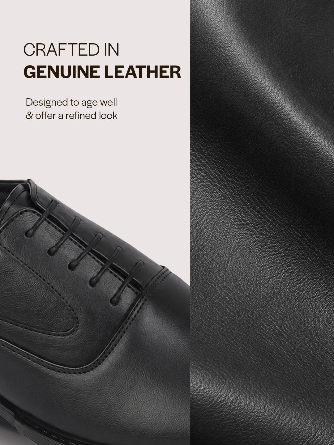 Men Black Genuine Leather Classic Oxford Dress Shoe|Premium Lace-Up Formal Shoes with Round Toe Cap|Elegant Comfort for Office, Weddings, Casual Parties