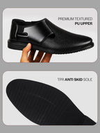 Men Black Ethnic Wedding Peshawari Shoe Style Sandal with Elastic Side Gore|Premium Textured Slip-On Roman Sandals Paired with Kurta Pyjama or Jeans|Slip Resistant TPR Welted Sole