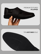Men Black Ethnic Wedding Peshawari Shoe Style Slip On Sandal with Comfort Elastic Gore|Low Heel Breathable Traditional Roman Sandals for Festive, Party|Anti Skid TPR Welted Sole