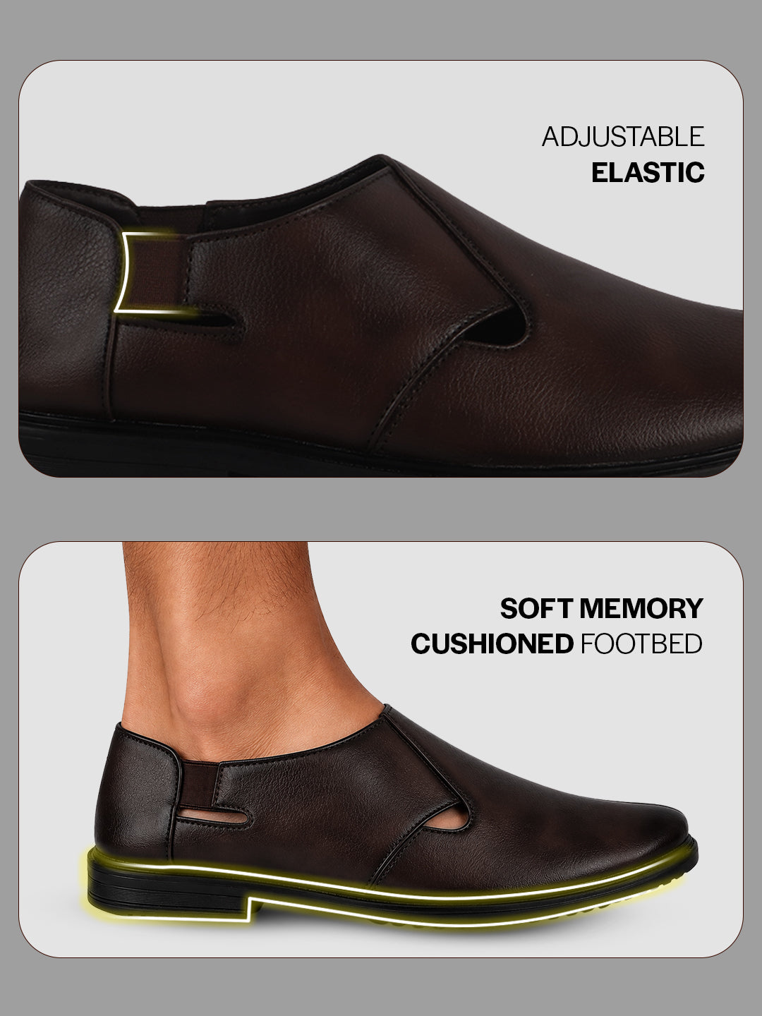 Men Brown Ethnic Wedding Peshawari Shoe Style Slip On Sandal with Comfort Elastic Gore|Low Heel Breathable Traditional Roman Sandals for Festive, Party|Anti Skid TPR Welted Sole