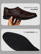 Men Brown Ethnic Wedding Peshawari Shoe Style Slip On Sandal with Comfort Elastic Gore|Low Heel Breathable Traditional Roman Sandals for Festive, Party|Anti Skid TPR Welted Sole