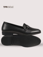 Men Black Party Formal Slip On Textured Buckle Strap Penny Loafer | Lightweight Cushioned Comfort Insole | Anti Skid TPR Welted Sole Tuxedo Shoe for Office, Meeting, Events