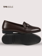 Men Brown Party Formal Slip On Textured Buckle Strap Penny Loafer | Lightweight Cushioned Comfort Insole | Anti Skid TPR Welted Sole Tuxedo Shoe for Office, Meeting, Events