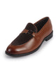 Men Tan Party Formal Slip On Textured Buckle Strap Penny Loafer | Lightweight Cushioned Comfort Insole | Anti Skid TPR Welted Sole Tuxedo Shoe for Office, Meeting, Events