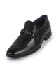 Men Black Vamp Textured Slip On Horsebit Buckle Party Formal Loafers | Soft Inner Lining, Cushioned Comfort Insole | Anti Skid TPR Welted Sole Shoe for Travel, Meeting, Office