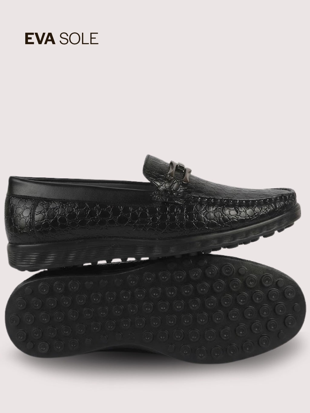 Men Black Horsebit Buckle Moc Toe Textured Slip On Party Loafers | Cushioned Comfort Insole for All Day Long | Slip Resistant EVA Sole Shoe for Wedding, Event, Semi Formal Outfits