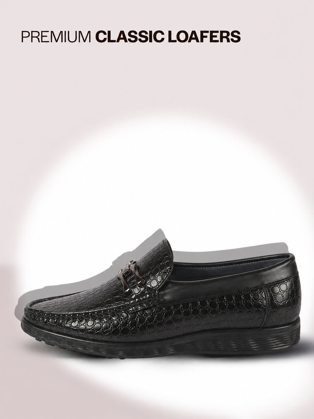 Men Black Horsebit Buckle Moc Toe Textured Slip On Party Loafers | Cushioned Comfort Insole for All Day Long | Slip Resistant EVA Sole Shoe for Wedding, Event, Semi Formal Outfits