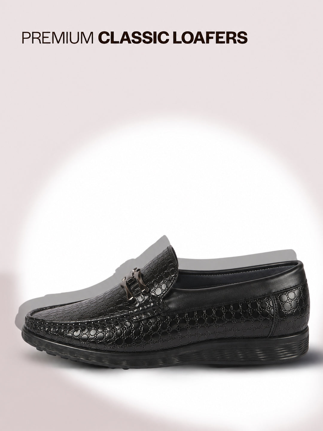Men Black Horsebit Buckle Moc Toe Textured Slip On Party Loafers | Cushioned Comfort Insole for All Day Long | Slip Resistant EVA Sole Shoe for Wedding, Event, Semi Formal Outfits