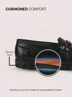 Men Black Horsebit Buckle Moc Toe Textured Slip On Party Loafers | Cushioned Comfort Insole for All Day Long | Slip Resistant EVA Sole Shoe for Wedding, Event, Semi Formal Outfits