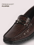 Men Brown Horsebit Buckle Moc Toe Textured Slip On Party Loafers | Cushioned Comfort Insole for All Day Long | Slip Resistant EVA Sole Shoe for Wedding, Event, Semi Formal Outfits