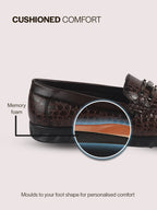 Men Brown Horsebit Buckle Moc Toe Textured Slip On Party Loafers | Cushioned Comfort Insole for All Day Long | Slip Resistant EVA Sole Shoe for Wedding, Event, Semi Formal Outfits