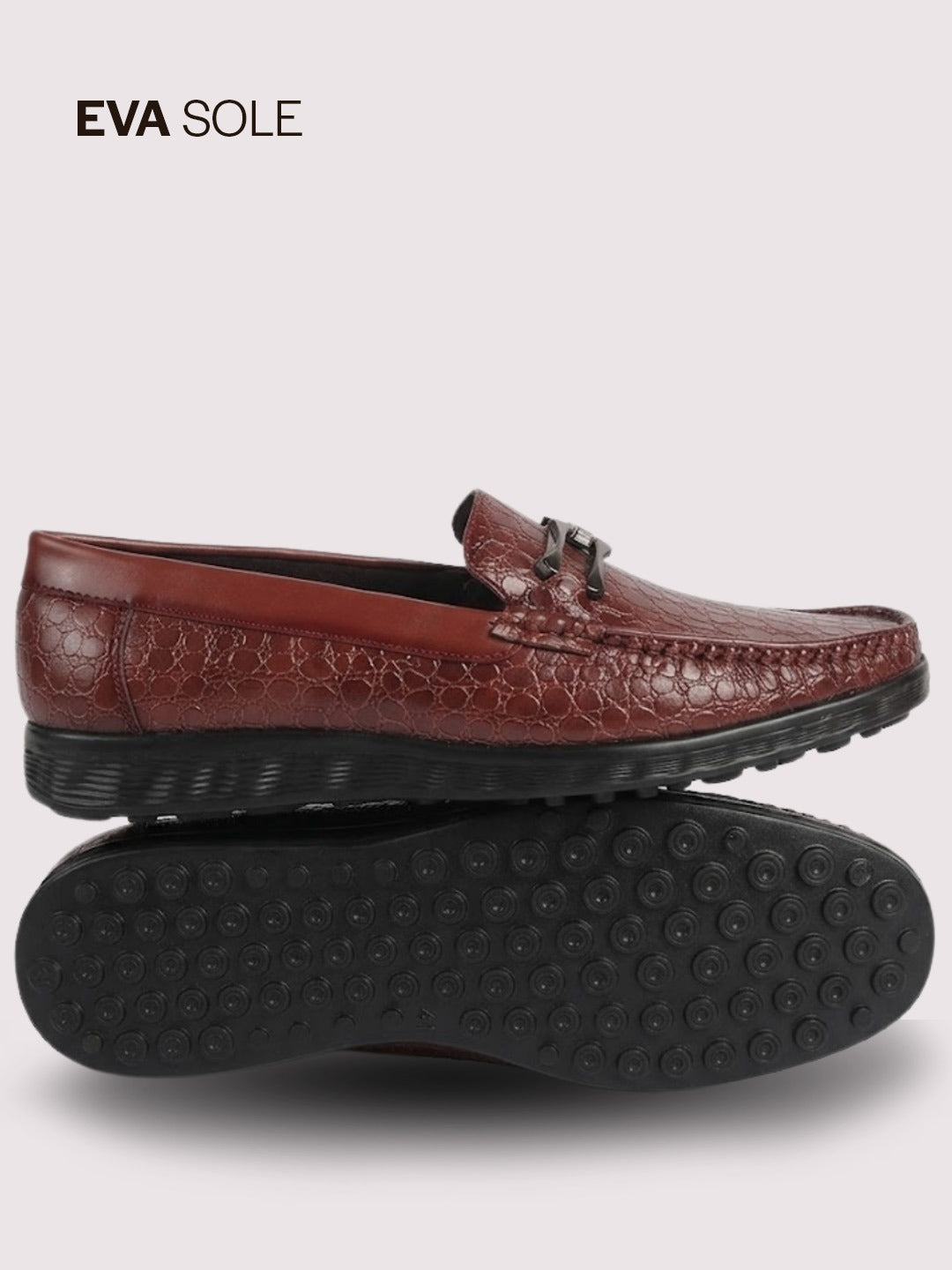 Men Tan Horsebit Buckle Moc Toe Textured Slip On Party Loafers | Cushioned Comfort Insole for All Day Long | Slip Resistant EVA Sole Shoe for Wedding, Event, Semi Formal Outfits