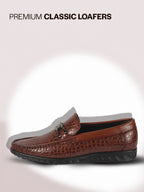 Men Tan Horsebit Buckle Moc Toe Textured Slip On Party Loafers | Cushioned Comfort Insole for All Day Long | Slip Resistant EVA Sole Shoe for Wedding, Event, Semi Formal Outfits