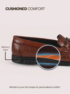 Men Tan Horsebit Buckle Moc Toe Textured Slip On Party Loafers | Cushioned Comfort Insole for All Day Long | Slip Resistant EVA Sole Shoe for Wedding, Event, Semi Formal Outfits