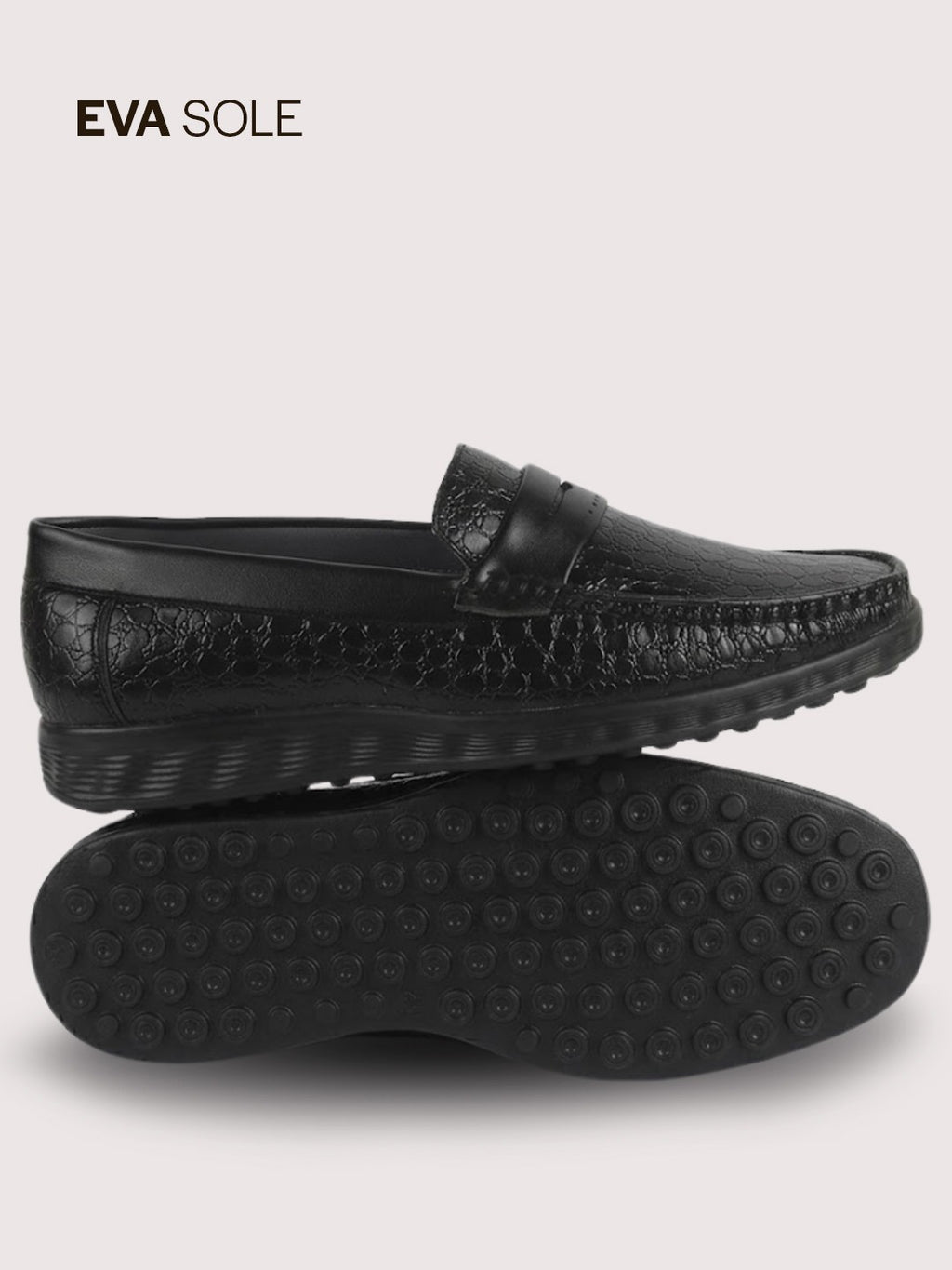 Men Black Moc Toe Textured Upper Slip On Loafers for Party Outfits | Soft Inner Lining Comfort Shoe for Wedding, Event, Formal Outfits | Anti Skid Sole