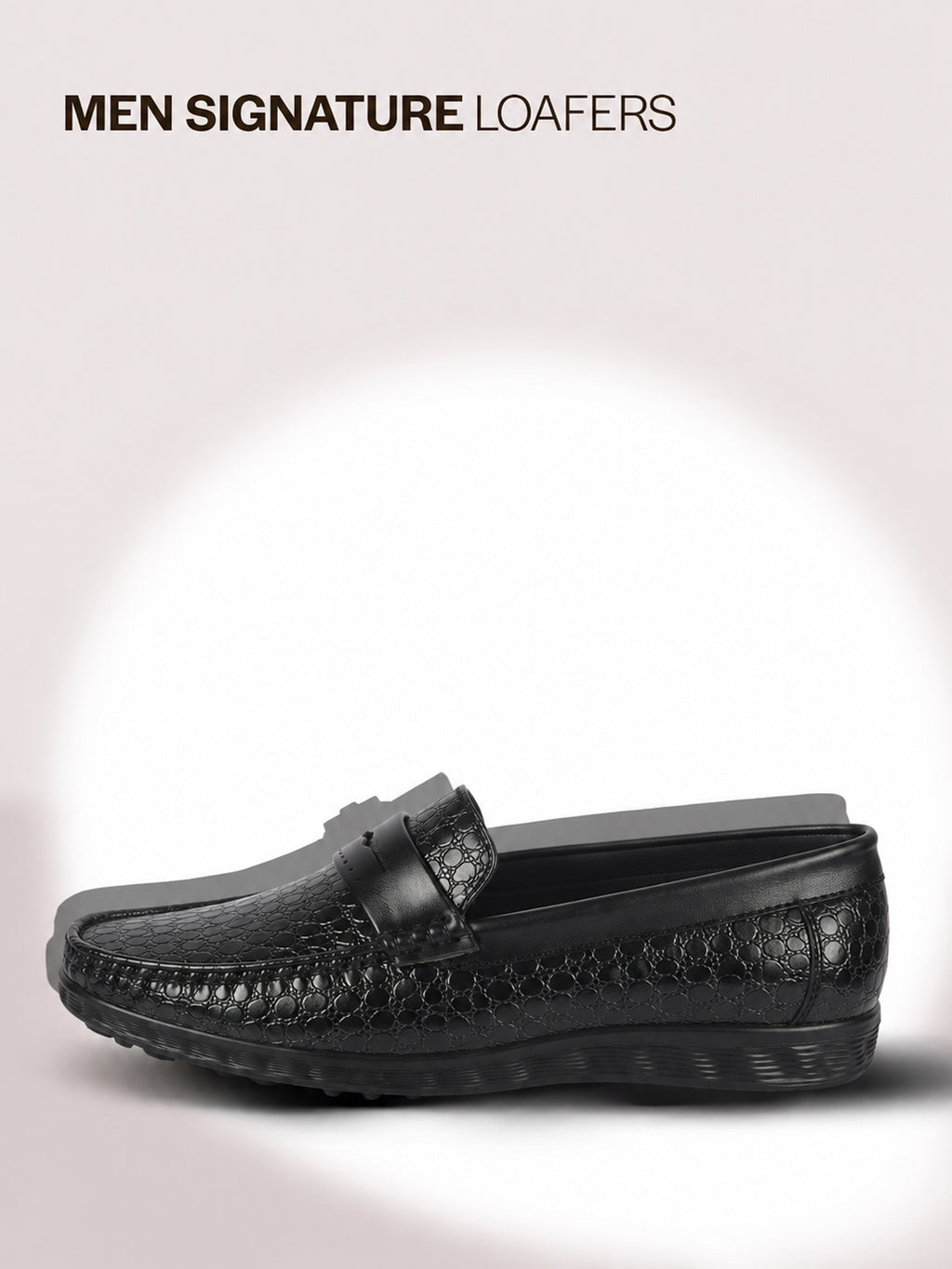 Men Black Moc Toe Textured Upper Slip On Loafers for Party Outfits | Soft Inner Lining Comfort Shoe for Wedding, Event, Formal Outfits | Anti Skid Sole