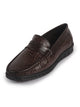 Men Brown Moc Toe Textured Upper Slip On Loafers for Party Outfits | Soft Inner Lining Comfort Shoe for Wedding, Event, Formal Outfits | Anti Skid Sole