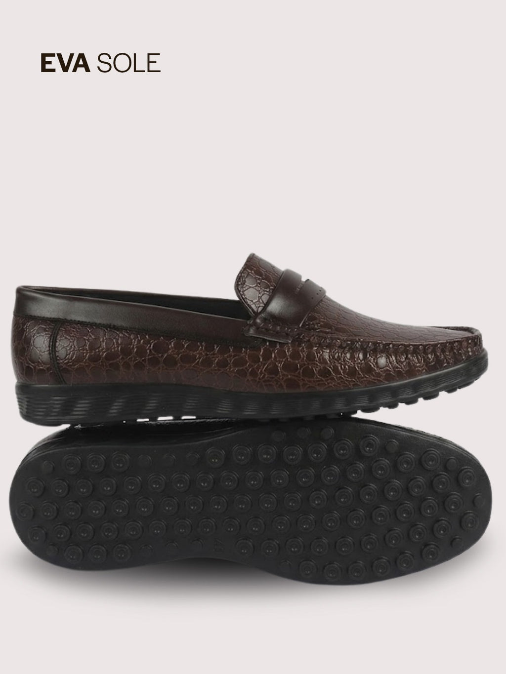 Men Brown Moc Toe Textured Upper Slip On Loafers for Party Outfits | Soft Inner Lining Comfort Shoe for Wedding, Event, Formal Outfits | Anti Skid Sole
