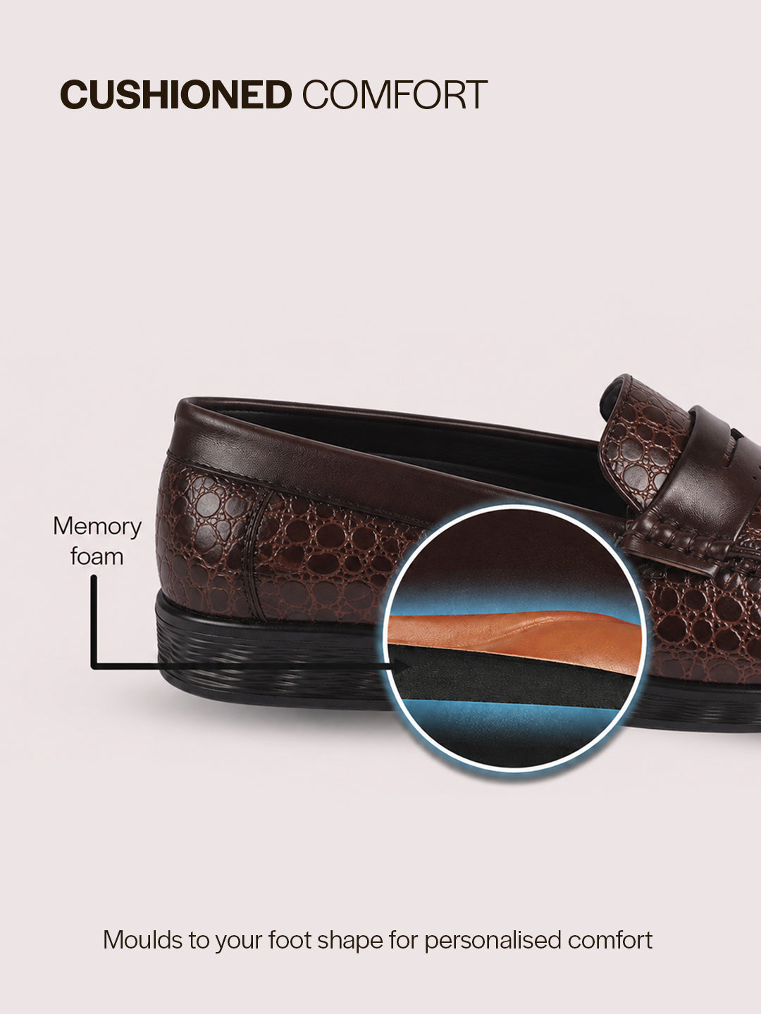 Men Brown Moc Toe Textured Upper Slip On Loafers for Party Outfits | Soft Inner Lining Comfort Shoe for Wedding, Event, Formal Outfits | Anti Skid Sole