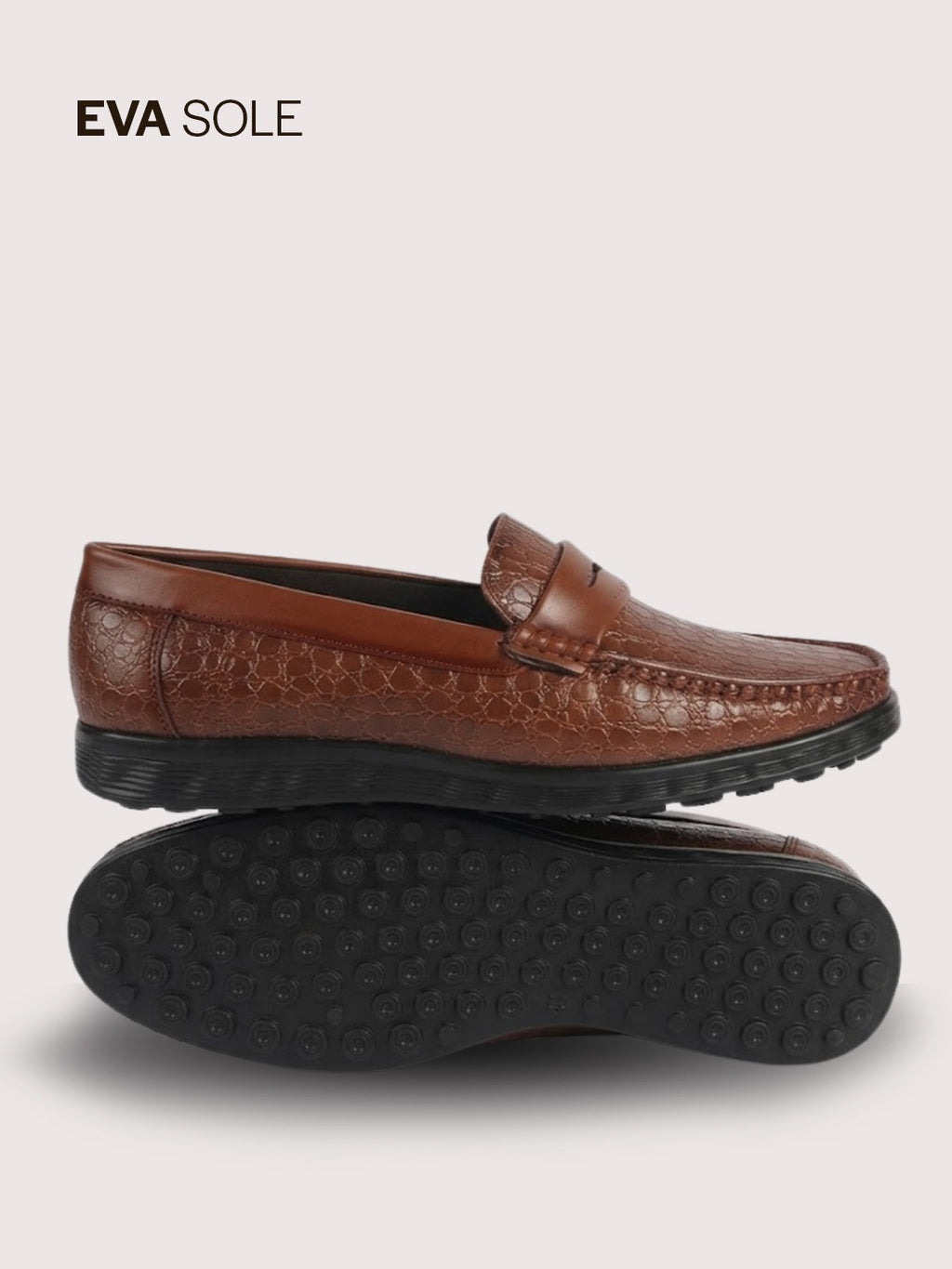 Men Tan Moc Toe Textured Upper Slip On Loafers for Party Outfits | Soft Inner Lining Comfort Shoe for Wedding, Event, Formal Outfits | Anti Skid Sole