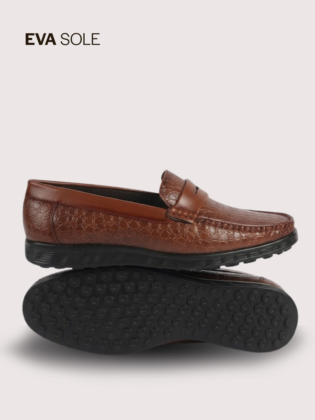 Men Tan Moc Toe Textured Upper Slip On Loafers for Party Outfits | Soft Inner Lining Comfort Shoe for Wedding, Event, Formal Outfits | Anti Skid Sole