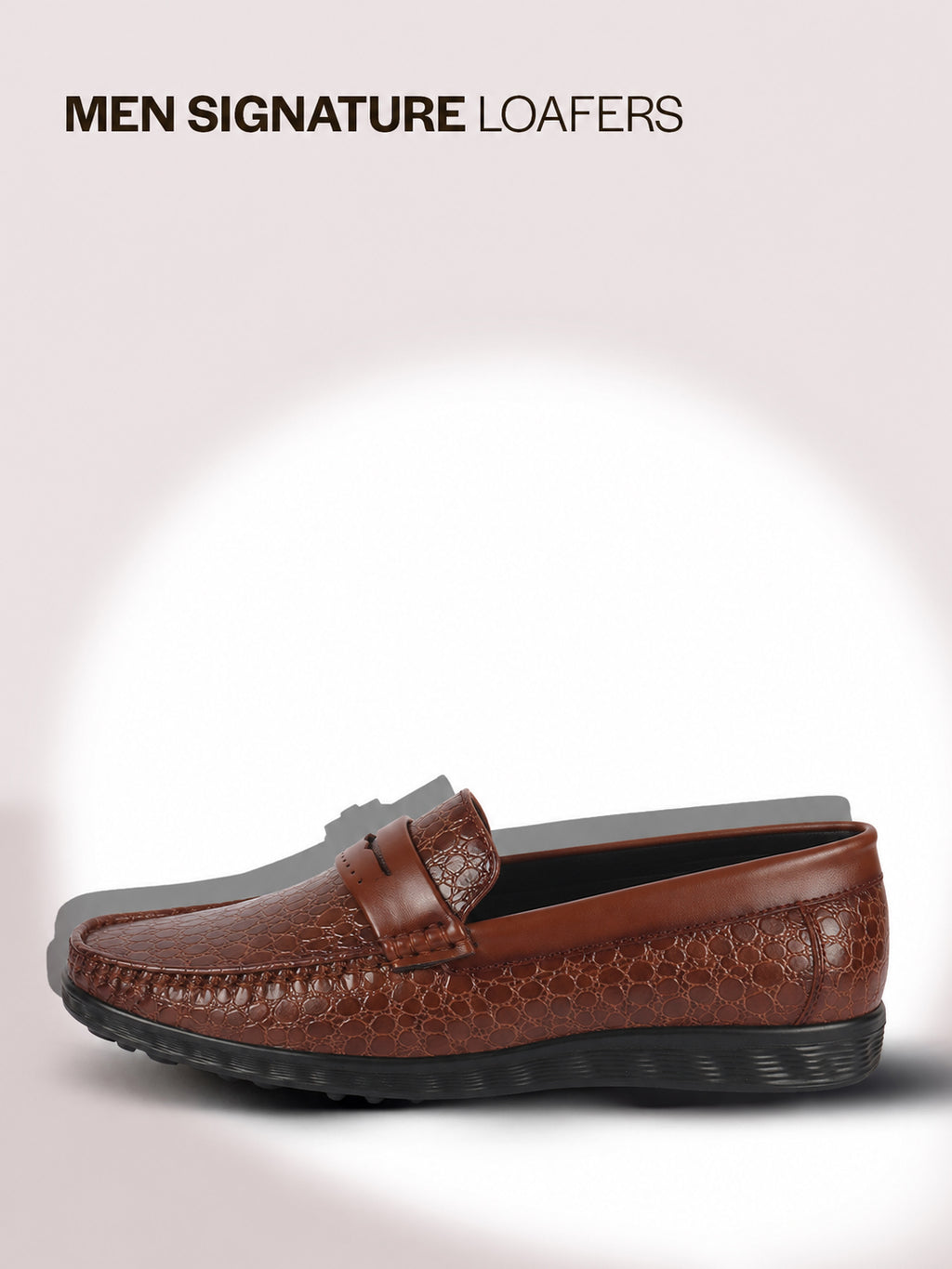 Men Tan Moc Toe Textured Upper Slip On Loafers for Party Outfits | Soft Inner Lining Comfort Shoe for Wedding, Event, Formal Outfits | Anti Skid Sole