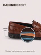 Men Tan Moc Toe Textured Upper Slip On Loafers for Party Outfits | Soft Inner Lining Comfort Shoe for Wedding, Event, Formal Outfits | Anti Skid Sole