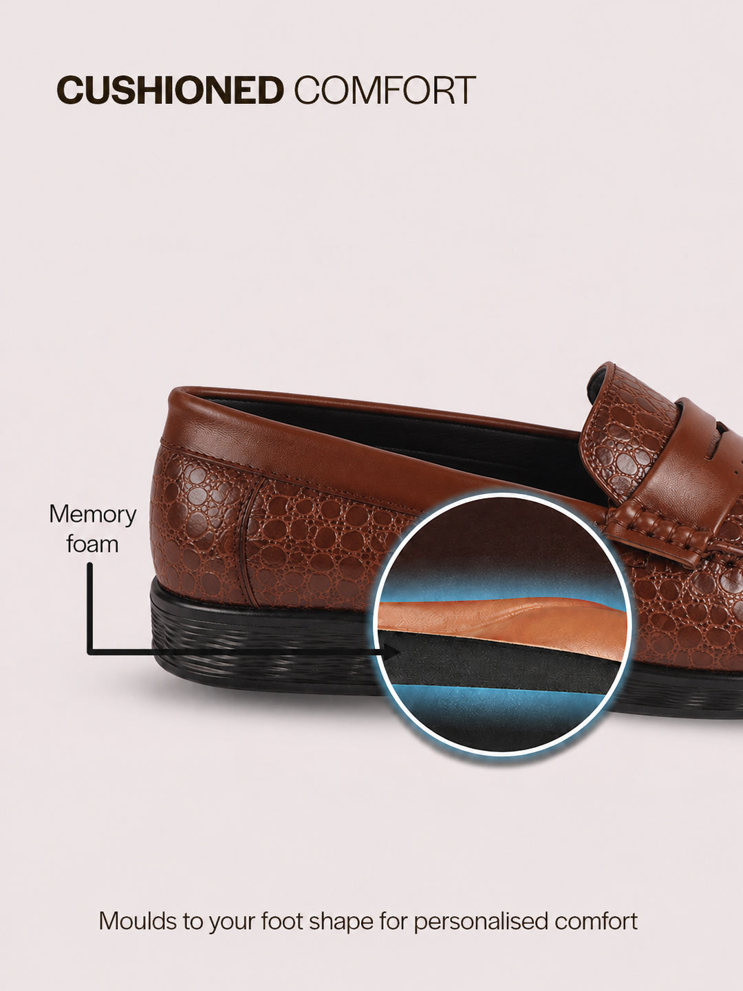 Men Tan Moc Toe Textured Upper Slip On Loafers for Party Outfits | Soft Inner Lining Comfort Shoe for Wedding, Event, Formal Outfits | Anti Skid Sole