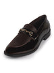 Men Brown Patent Leather Party Textured Buckle Strap Slip On Penny Loafer | Lightweight Cushioned Comfort Insole | Tuxedo Shoe with Anti Skid TPR Welted Sole for Office, Meeting, Events