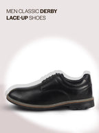 FAUSTO Men Black Genuine Leather Formal Lace Up Derby Shoes|TPR Welted Sole for Optimal Traction Grip|Round Toe Shoe with Comfort for Office, Meeting, Travel, Events