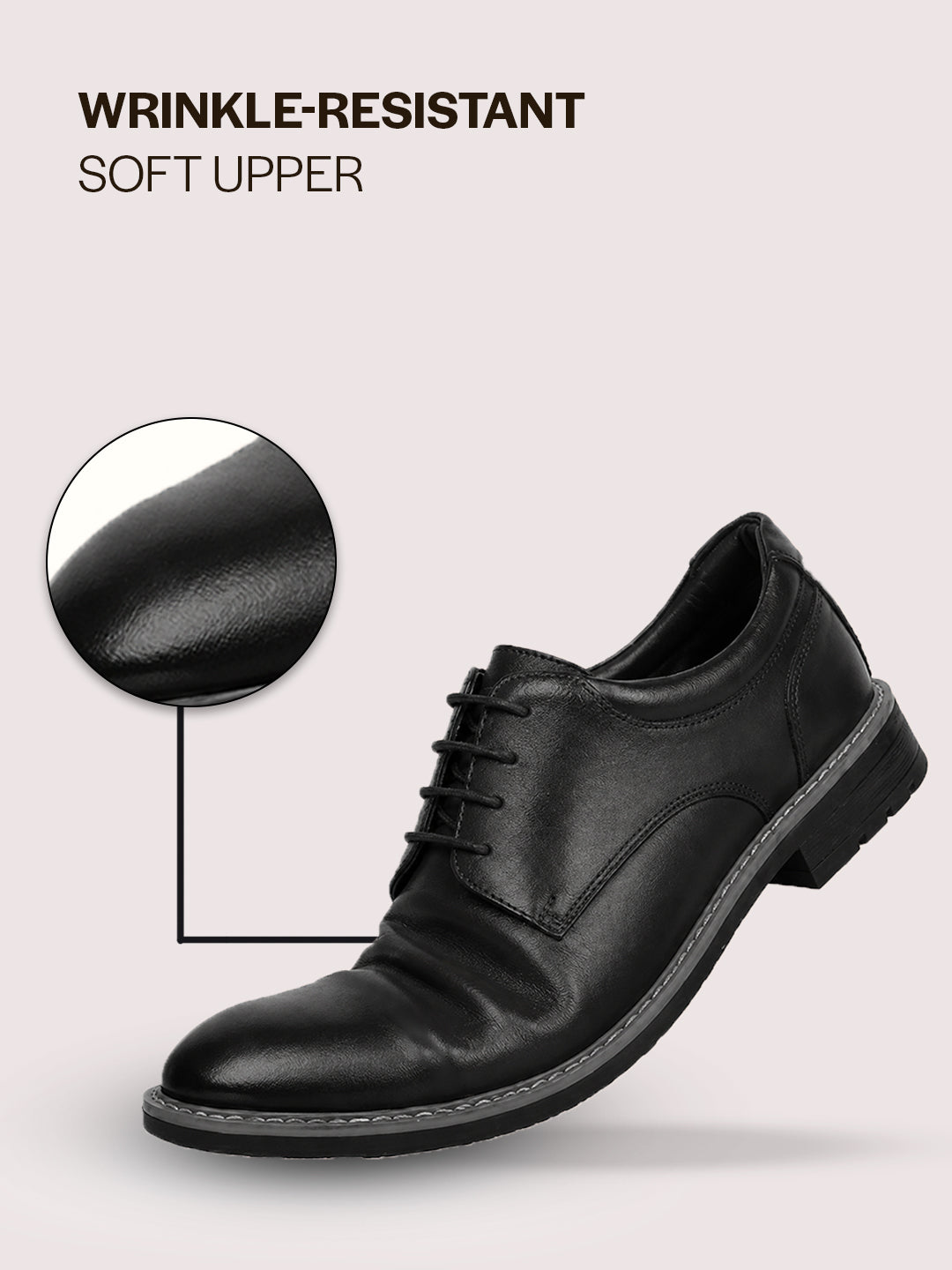 FAUSTO Men Black Genuine Leather Formal Lace Up Derby Shoes|TPR Welted Sole for Optimal Traction Grip|Round Toe Shoe with Comfort for Office, Meeting, Travel, Events