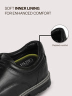 FAUSTO Men Black Genuine Leather Formal Lace Up Derby Shoes|TPR Welted Sole for Optimal Traction Grip|Round Toe Shoe with Comfort for Office, Meeting, Travel, Events