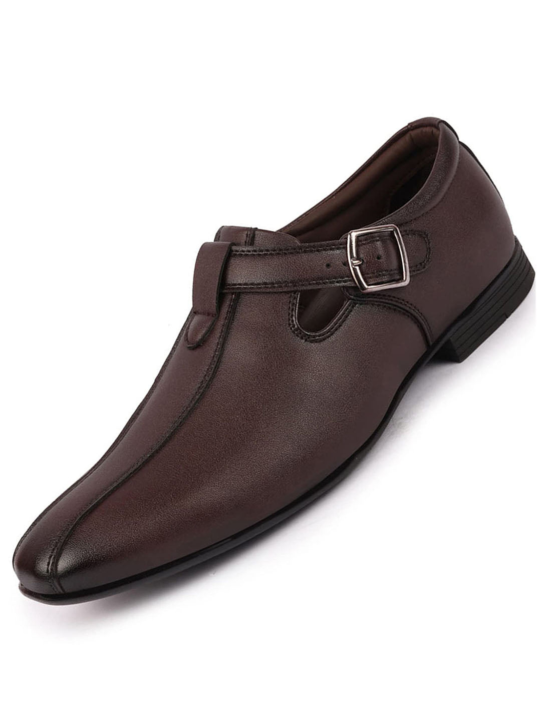 Men Brown Side Open Shoe Style Sandal with Buckle Strap