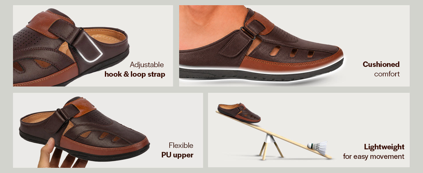 Men Black Back Open Laser Cut Design Slip On Sandal with Ankle Strap
