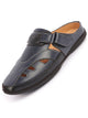 Men Blue Back Open Laser Cut Design Slip On Sandal with Ankle Strap
