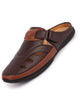 Men Brown Back Open Laser Cut Design Slip On Sandal with Ankle Strap