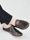 Men Brown Back Open Laser Cut Design Slip On Sandal with Ankle Strap
