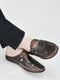 Men Brown Back Open Laser Cut Design Slip On Sandal with Ankle Strap