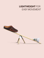 men brown back open laser cut design slip on sandal with ankle strap