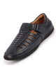 Men Blue Laser Cut and Stitched Design Roman Sandal with Buckle Strap