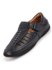 Men Blue Laser Cut and Stitched Design Roman Sandal with Buckle Strap