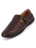 Men Brown Laser Cut and Stitched Design Roman Sandal with Buckle Strap