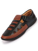 Men Black Laser Cut Design Roman Sandal with Buckle Strap