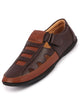Men Brown Laser Cut Design Roman Sandal with Buckle Strap