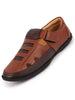 Men Tan Laser Cut Design Roman Sandal with Buckle Strap